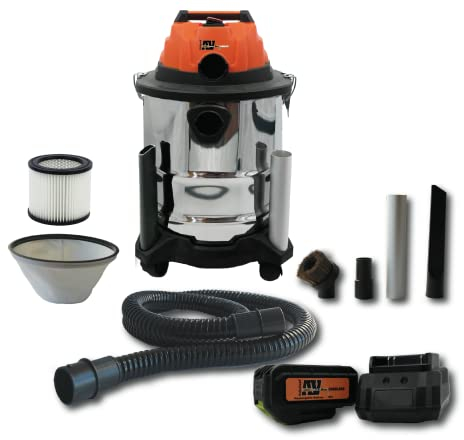 Pellethead Vault Pro Cordless Ash Vacuum – 20V Rechargeable, Dual HEPA Filters, 7-Foot Hose, Brush & Crevice Tools, Stainless Steel Body for Stoves, Fireplaces & Grills