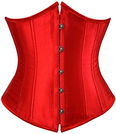 YILEEGOO Women's Corset Underbust Satin Lace Up Waist Cincher Shaper Bustier Top S-6XL (Red, Small)