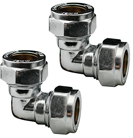Pipestation 15mm Compression Elbow Connectors (Pack of 2) | Durable Compression Joint Plumbing Fittings for Copper Plumbing Pipe Connectors | 15mm Chrome Compressions Plumbers Pipe Fitting