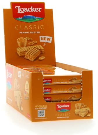 Loacker- Classic Peanut Butter - Klassische Waffeln mit zwei Schichten köstlicher Erdnusscreme in der Großpackung - Essen und Snacks 25 Stk á 45 g