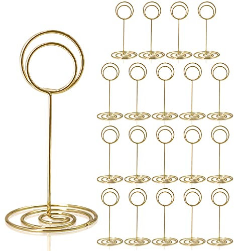 HomWanna Table Number Holders 20Pcs - 3.35 Inch Place Card Holder Table Number Stands for Wedding Party Graduation Reception Restaurant Home Centerpiece Decorations Office Memo Picture Photo (Gold)