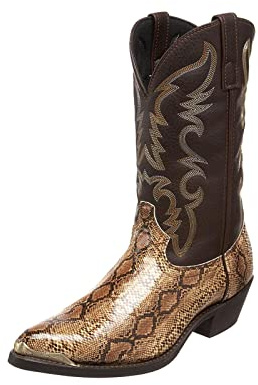 Men's Western Cowboy Boots Snakeskin Embossed Pointed Toe Leather Mid-Calf Chelsea Boots Vintage Rider Boots,Gold,8.5 UK