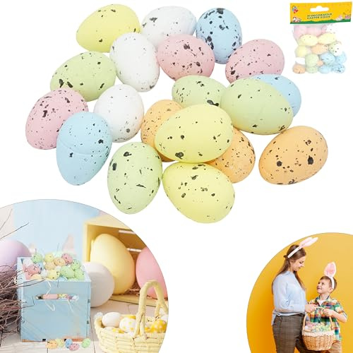 SRV Hub 24PCs Easter Medium Eggs, Graffiti Speckled Eggs, Artificial Bird Eggs Decorative for Easter Tree Decorations Basket Filler Ornaments, Mini Fake Eggs 3.8cm