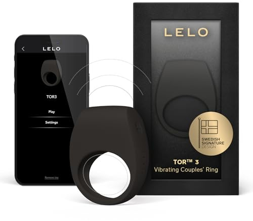LELO TOR 3 Vibrating Penis Ring App Connected Adult Toy for Man and Woman, Couples Sex Toy with 8 Pleasure Settings for Enhanced Sensation, Silicone Cock Ring, Black