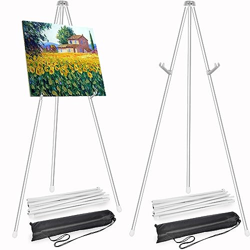SENENQU 2 Stück Display Staffelei Hochzeit, 160 cm Faltbare Weiß Staffelei für Schild Metall, Staffeleis Groß für Willkommensschild Hochzeit, Präsentationen, Poster, Kunstdisplays​​