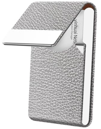 BcxPeef Visitenkartenetui mit Premium PU Leder und Edelstahl für Damen und Herren, A - Grau, Minimalistisch