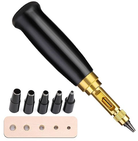 ENCHOL Adjustable Screw Hole Punch with 5 Punches for Leather, Craft, Automatic Belts and DIY Sewing