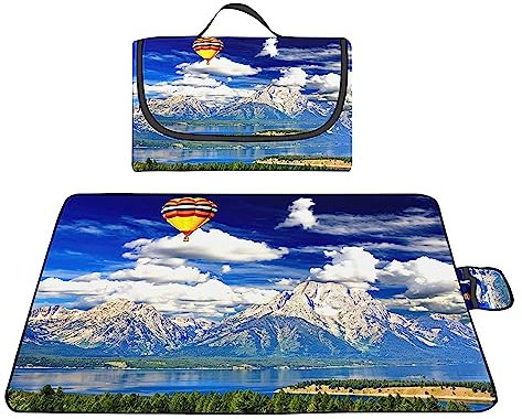 TengYuer Picknickdecke 180x200cm Stranddecke Wasserdicht Sandfrei Isoliert Faltbar Strandmatte mit Tragegriff Outdoor Campingdecke XXL für Camping Parks Strände Picknick Blauer Himmel Ballon