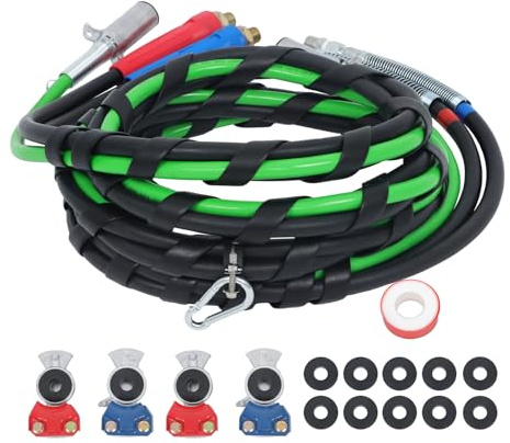 labwork 15FT Air Lines for Tractor Trailer, Air Hose for Semi Truck 3 in 1 ABS & Power Airlines 7 Way Electrical Cable 15FT 3-in-1 Wrap Set Air Line Hose Assemblies & 4 Air Hose Coupling Connector