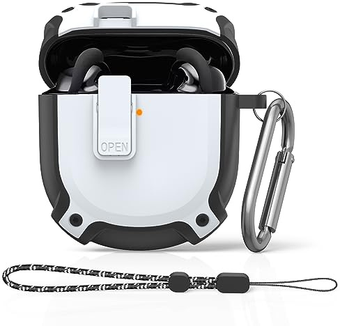 MOWYEOK Sicherheitsschloss Hülle kompatibel mit Bose QuietComfort Earbuds II 2022,Ganzer Körper Leichte Stoßfeste Hartschalenkoffer mit Karabiner & Anti-Verlust Kordel - Weiß