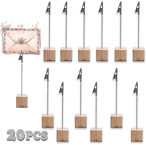 20 st fotohållare med klämmor, fotohållare trä, fotohållare klämma, hållare memo clip, fotohållare klämma enkel, kontor memo clip hållare stativ, korthållare bord lämplig för bröllop, fester, kaféer