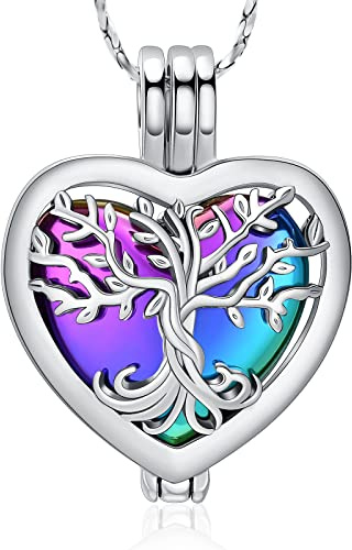 QGJNSGC Árbol de la Vida Urna Collares para Cenizas Forma de Corazón Cremación Joyería Memorial Keepsake Joyería Regalos para Mujeres Hombres Memorial Lockets Cenizas Titular de la mascota