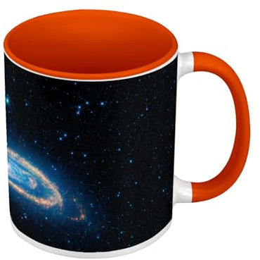 Tasse in Premium-Qualität, Orange – Andromede Galaxie Astronomie Sterne Weltraum – Tasse mit Henkel und farbigem Innenfutter