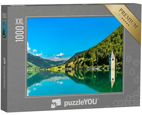 Puzzle 1000 Teile XXL „Versunkener Glockenturm von Curon bei Graun, Vinschgau“ – aus der Puzzle-Kollektion Berge & Täler