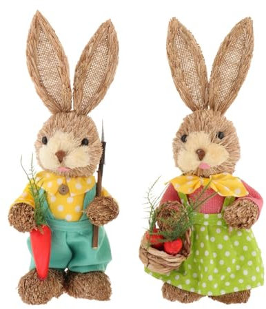 MagiDeal Adornos de de Paja de Pascua, esculturas de Conejo de Paja Artificial, estatuilla de para decoración de Boda de Granja de Pascua, 2, Estilo a