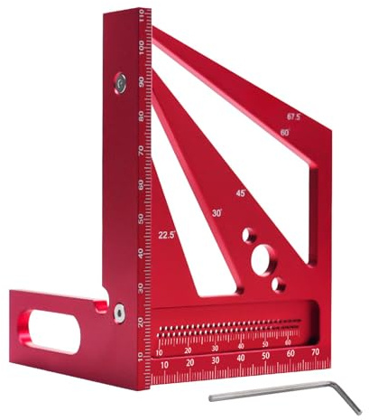 3D-Mehrwinkel-Messlineal, 22,5–90 Grad, metrisches Dreieck-Anreißwerkzeug, quadratischer Winkelmesser, Aluminiumlegierung, Gehrungsdreieck-Lineal für Ingenieure, Tischler, Basteln, Zeichnen (rot)