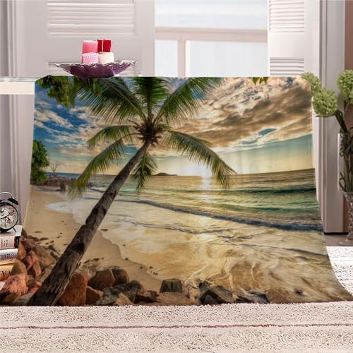 Strand Kokospalmen Fleece Flauschig Kuscheldecke für Mädchen Jungen Sonnenuntergang Sofa Flanelldecke Warme Kinderdecke Wohndecke für Bett Klimaanlage Decke Nap Decke Babydecke Blanket 100x130cm