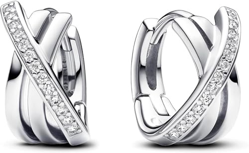 PANDORA Signature - Orecchini cerchi linee intrecciate, con pavè