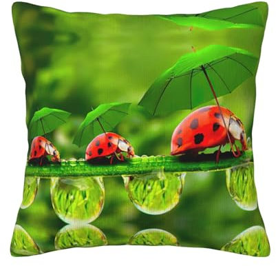 MDATT Lustiger Marienkäfer mit Regenschirmen, superweich, quadratisches Kissenbezug-Set für Couch, Schlafzimmer, Sofa