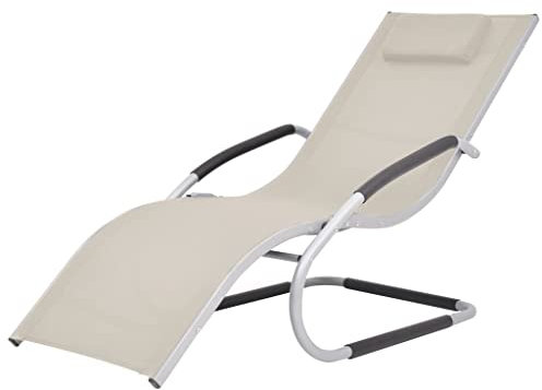 FUDUGEHMIOFWFJJ deckchair,liegestühle,sonnenbank,Sonnenliege mit Kissen Aluminium und Textilene CremeGeeignet für Garten, Pooldeck, Terrasse, Wohnzimmer