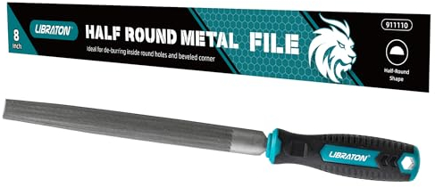 LIBRATON 8-Inch Half Round Metal File, Metal File Tool, High Carbon Steel File with Ergonomic Handle, Hand File for Metal, Metalworking, Wood, Plastic, File for Refining, Shaping and Scraping