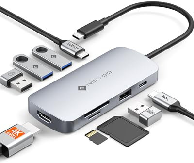 NOVOO Hub USB C, Adattatore Multiporta 9 in 1 con HDMI 4K@60Hz, 5 Porte USB, PD 100W, SD/TF, Adattatore HDMI, Docking Station USB C per MacBook Air M1/M2, HP, DELL, Lenovo, ASUS