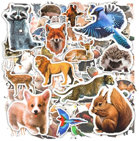 AUAUY 100 Stück Tier Aufkleber - Wasserdichte Vinyl Sticker für Erwachsene und Kinder - Verschiedene Muster für Wasserflasche, Laptop, Scrapbook, Tagebuch