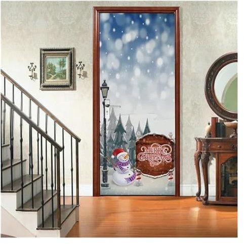 Türaufkleber Türtapete Türbilder Türposter Weihnachten Schneemann Tür Aufkleber Weihnachten Tapete Für Kinder Schlafzimmer Wohnzimmer Dekor Frohes Neues Jahr Selbstklebend (Farbe : I, Größe : 85x215