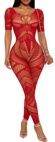 Buitifo Lingerie donna Sexy Intima Fishnet Bodystocking Babydoll Sleepwear collant Pigiama(Rosso Dzj,Taglia unica)