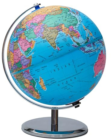 Replogle 8/20cm Interactive Illuminated Political Globe with Chrome Base, Riser and Semi-Meridian. Standing 12 inches tall, This Colorful Easy to Read Globe Illuminates Brightly. The Perfect STEM Educational Interactive Product With Over a Thousand Pieces of Information. Ideal Night Light for Bedroom, Office or Home Decor. (Blue)