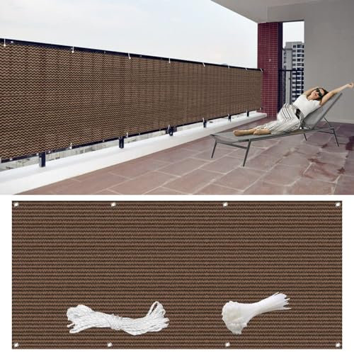 GAIFNAG Balkon Sichtschutz/Balkonbespannung 130 x 600 cm Balkonverkleidung Sichtschutz, Balkonsichtschutz Balkonverkleidung mit Ösen, Nylon Kabelbinder Und Kordel für Balkon Terrasse Garten, Braun