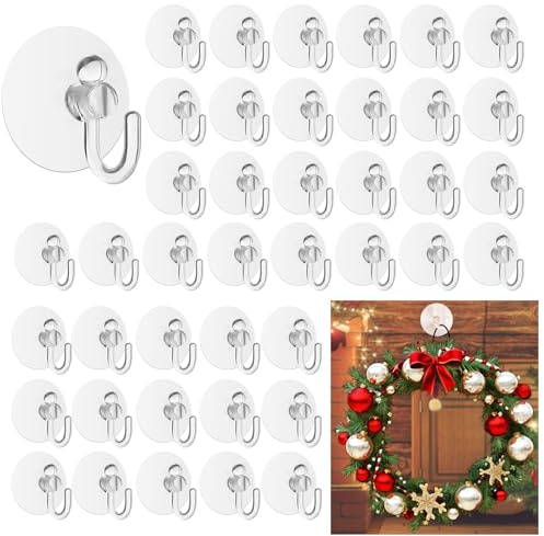 MirraSwit 42 Stück 40mm Weihnachten Saugnapf Haken, Saugnäpfe für Fenster | Saughaken mit Kunststoffhaken, Vakuum-saugnapf mit Haken für Badezimmer Küche Glas Spiegel Fliesen
