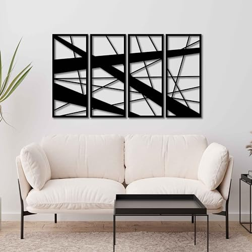 KAWA METALWORKS Abstrakte Wandkunst, zeitgenössische Linienkunst, 4 Stück, Dekoration, moderne Skulptur, extra groß, Innendekoration für Zuhause