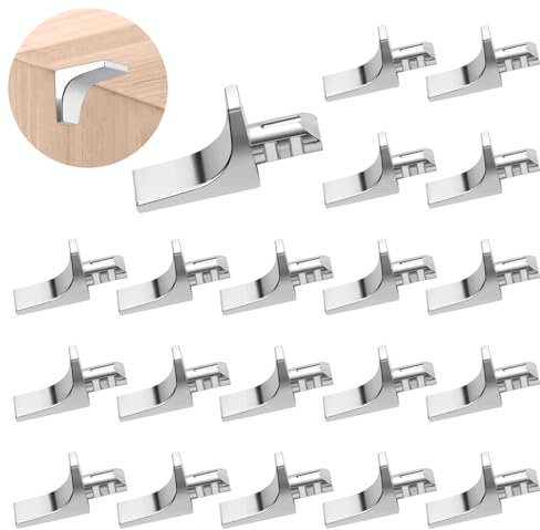 20Pcs L Shape Shelf Support Pegs, 5mm Nickel Plated Wardrobe Pins, Glass Furniture Holder Bracket, Heavy Duty Right Angle Clips, Metal Cabinet Studs (Square Flat Plate)