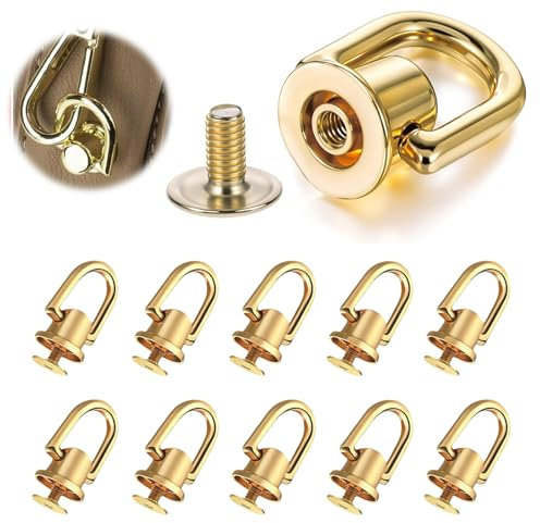 RYMAUP 10 Stück Goldfarbene Kugelnieten mit D-Ring-Schraube, Kugelkopfknöpfen und O-Ring-Verschluss für DIY-Lederarbeiten, Taschenherstellung, Schuhdekoration