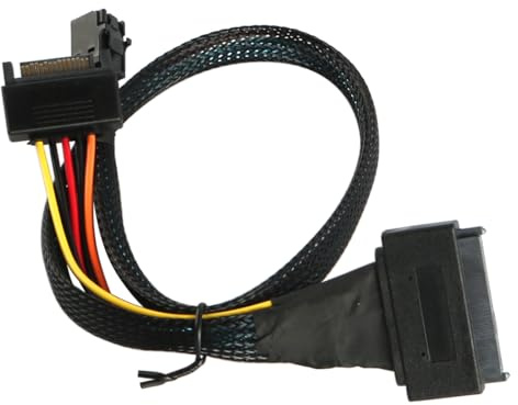 Laroal Câble SSD NVMe pour serveur interne Mini SAS HD SFF-8643 vers SAS 8639 12 Gb/s avec alimentation SATA 15 broches (câble 50 cm)