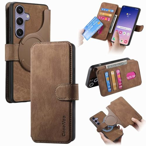 PONRFEKT Funda para Motorola Moto E40,Carcasa Flip Folio de Cuero Sintético,Bloqueo RFID Ranura para Tarjeta Cierre Magnético Funda Desmontable 2 en 1,Marrón