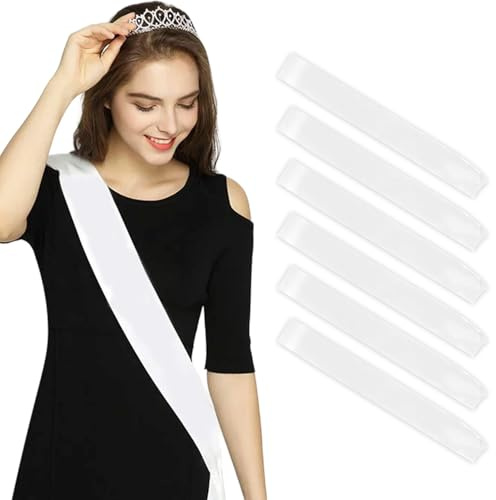 6 Stück Weiße Schärpe Blank Party Zubehör Schärpen DIY Plain Satin Sash Individuelle Schärpe Scherpe Selbst Beschriften Blank Schärpen Deko für Hochzeit Bachelorette Party