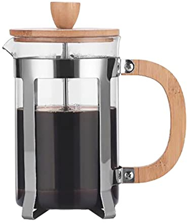 Cafetera de prensa francesa de 765.4 g con mango de madera, filtro de alta densidad, vidrio borosilicato, tetera, prensa de café