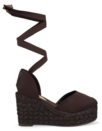 BOSANOVA Alpargatas confeccionadas en Ante con Detalle de Escote corazón, Puntera en Rafia y Ligera cuña de Esparto de 8.5 cm. Cierre con Cordones Lace- up. Calzado para Mujer Marron 39