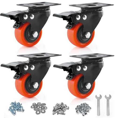 WIFIYIKE 2 Inch Caster Wheels, Casters Set of 4,Polyurethane (PU) Casters with Brake Heavy Duty, 360° Swivel Plate Caster Wheels for Easily Moving carts,Small Furniture,as Well as Heavy Objects