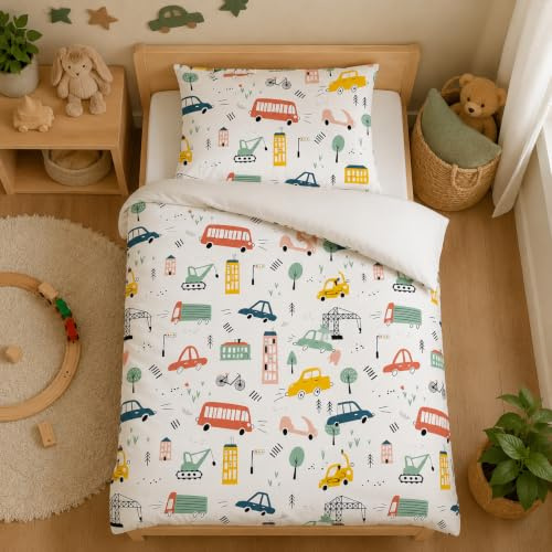 DJDEA Kinderbettwäsche 100x135 Mikrofaser, Bettwäsche für Kinder mit Reißverschluss, Babybettwäsche 1 Kissenbezug 40x60, Traktor Bettwäsche