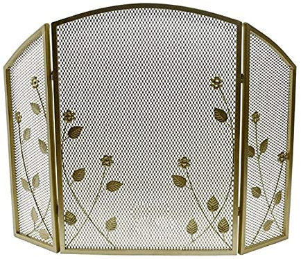KOIAMVZW Griglia Decorativa ad Arco con Protezione antincendio in Ferro battuto a 3 Pannelli Pieghevoli, Design a Foglia con Schermo per Camino in Metallo Nero Decoration