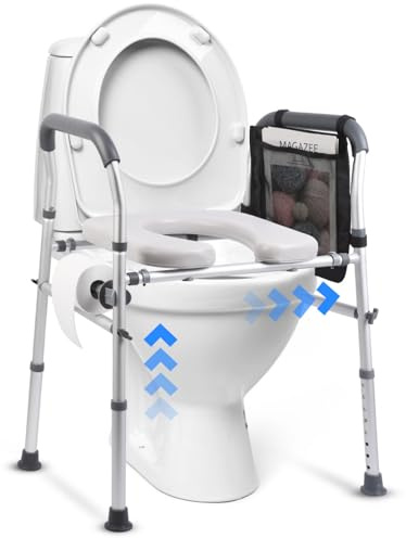 Toilet Seat Risers for Seniors, Raised Seats with Handles, 400lb Adjustable Height & Width, Elevated Handicap Riser, Padded Elongated Safety Frame, Elderly Lifter Commode Chairs Assistance with Arms