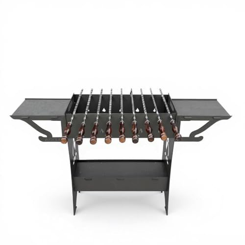 ILFIDIA Mangal Grill Schaschlik Holzkohlegrill, Mangalgrill, mit abnehmbaren Beinen, mobiler Grill für Garten, Picknick & Reisen, aus 2 mm Stahl (mit Spieße)
