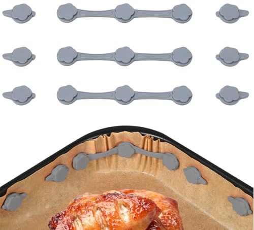 Zernblend 3er-Set Magnet Silikonschnalle in Blumenform für die Luftfritteuse zum Festhalten von Pergamentpapier, Silikon Magnetschnalle für Luftfritteuse, Airfryer (Grau)