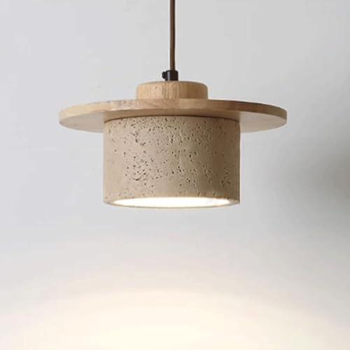Lampada a sospensione in travertino giallo in stile Wabi-sabi giapponese con paralume in pietra naturale, lampada a sospensione da soffitto per comodino da camera da letto in noce, lampadario industri