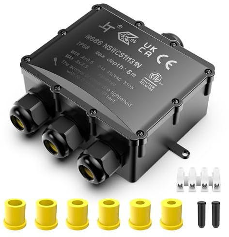 Wasserdichte Abzweigdose IP68, 4-Wege-Anschlussdose M25 4-8 mm, externe Abzweigdose für Kabel, Außensteckdose, Garten, 3-Wege-Anschlussdose für Dach, Boden