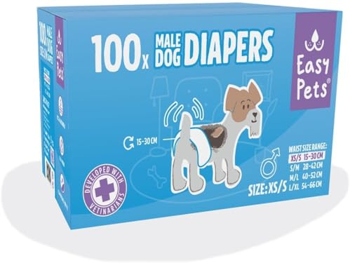 Easypets Hundewindel für Rüden – Einwegwindeln für Hunde – Läufigkeitshöschen & Inkontinenzhöschen – Atmungsaktiv & Bequem – 100 Stück – Größen XS/S