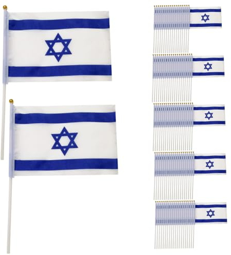 Mini bandiera israeliana 100 pezzi piccoli bandiera israeliana su bastoncini da 8, 3x5, 5 pollici di di campagna che ondeggiano a mano Conferenza internazionale della Conferenza a tema israeli